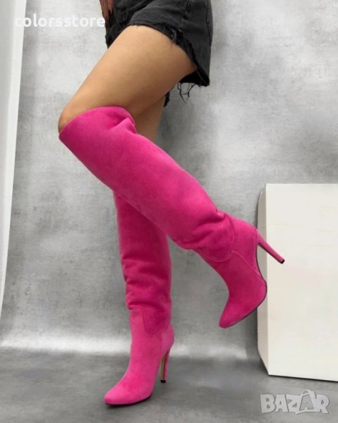 Ботуши на ток - циклама велур - B100, снимка 1