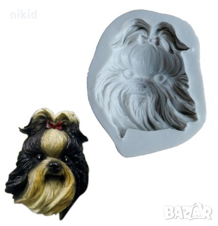 йоркширски териер Йорки с опашка глава куче силиконов молд форма за украса с фондан шоколад гипс, снимка 1