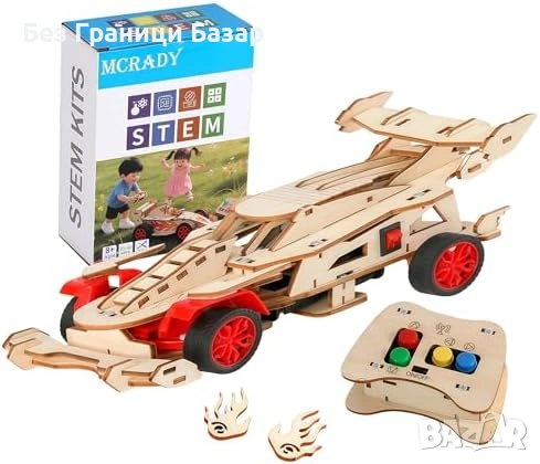 Нов Дървен STEM комплект F1 дистанционно управляема кола за деца играчка, снимка 1
