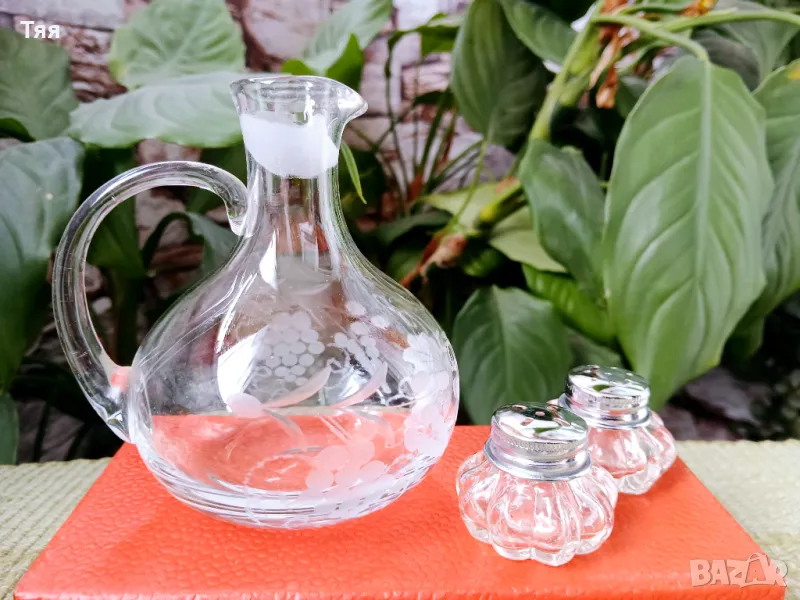 Стъклени мини каничка и солнички , снимка 1