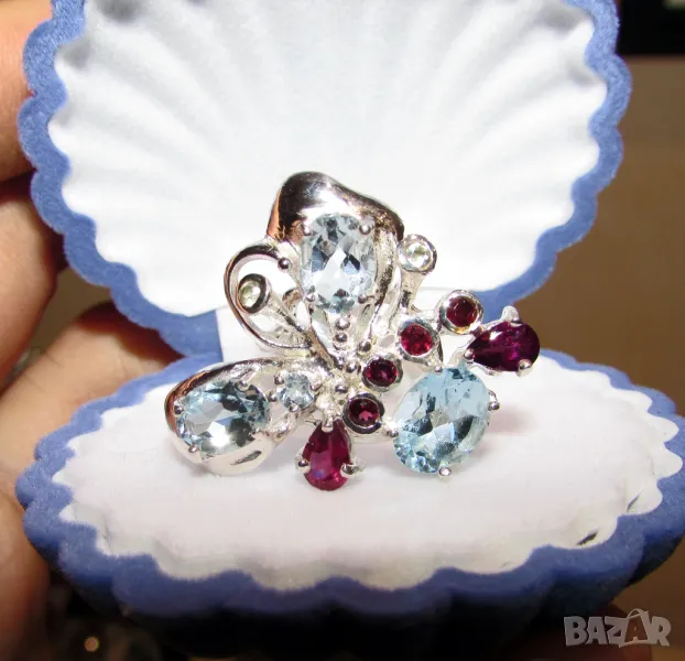 925 сребърен пръстен с топаз. Халка 8/57, снимка 1