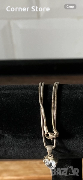 Сребърен комплект – колие и обеци със сърцевидни кристали, снимка 1