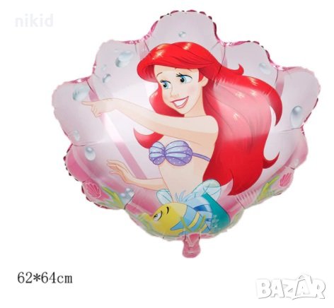 Малката русалка Ариел в мида фолио фолиев балон хелий и въздух, снимка 1