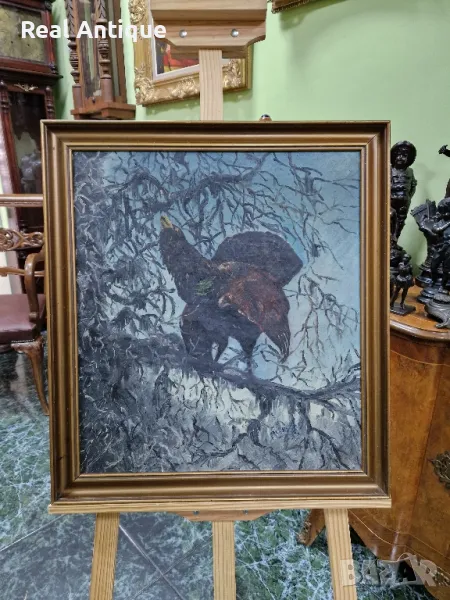 Стара уникална антикварна датска авторска картина масло върху платно , снимка 1