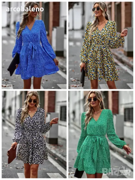 Дамска рокля с V-образно деколте, 4цвята, снимка 1