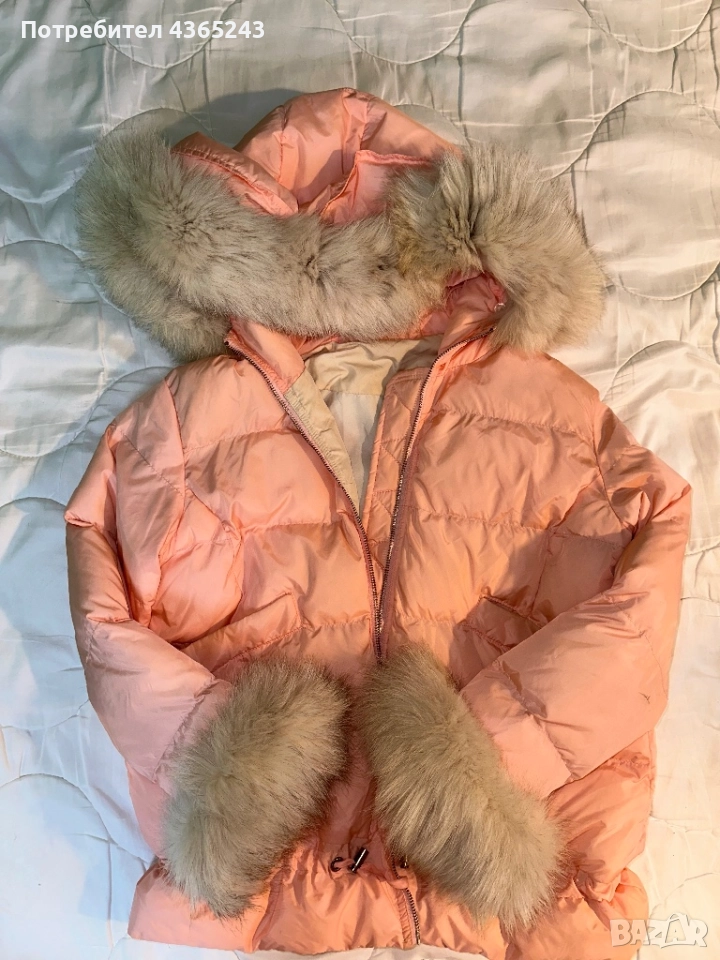 Дамско розово зимно късо яке с пух размер М, снимка 1