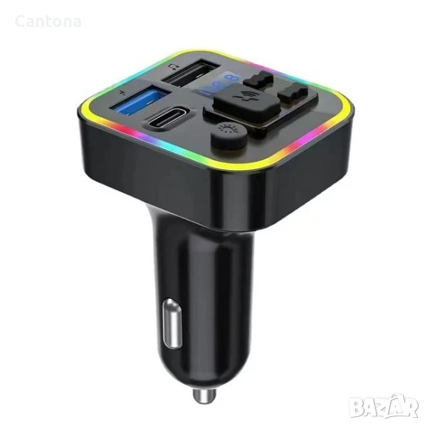 M6 CAR Bluetooth FM трансмитер - 3.1 А,волтметър, 7 LED светлини, 2xUSB + TYPE C , снимка 1