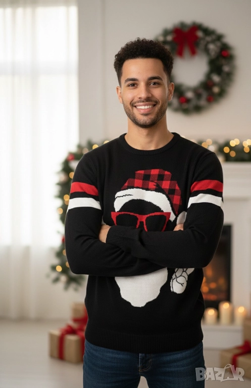 Зимен пуловер с апликация дядо коледа, снимка 1