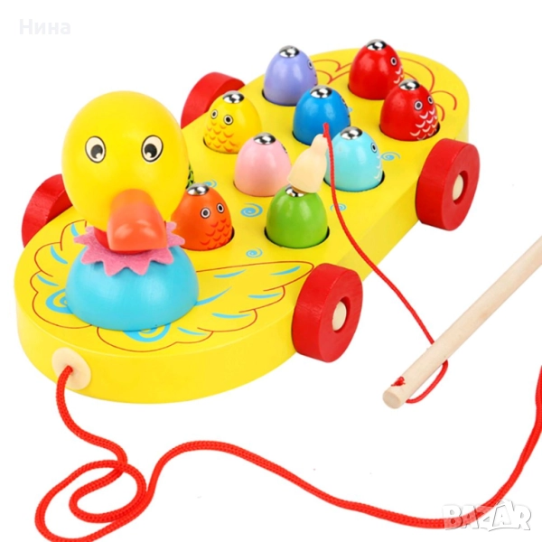 Магнитна играчка за игра с дърпане - Пате и рибки, снимка 1