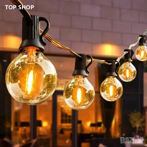 AUOPLUS Led крушки,15M G40 Patio String Lights с 25 нечупливи димируеми LED пластмасови круш, снимка 1