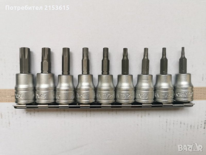teng tools тенг 9 броя 3/8 вложки с торкс звезди хром ванадий комплект, снимка 1
