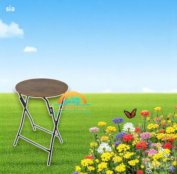 Сгъваема маса за палатка, къмпинг, пикник, Кафяв кръгъл плот, снимка 1