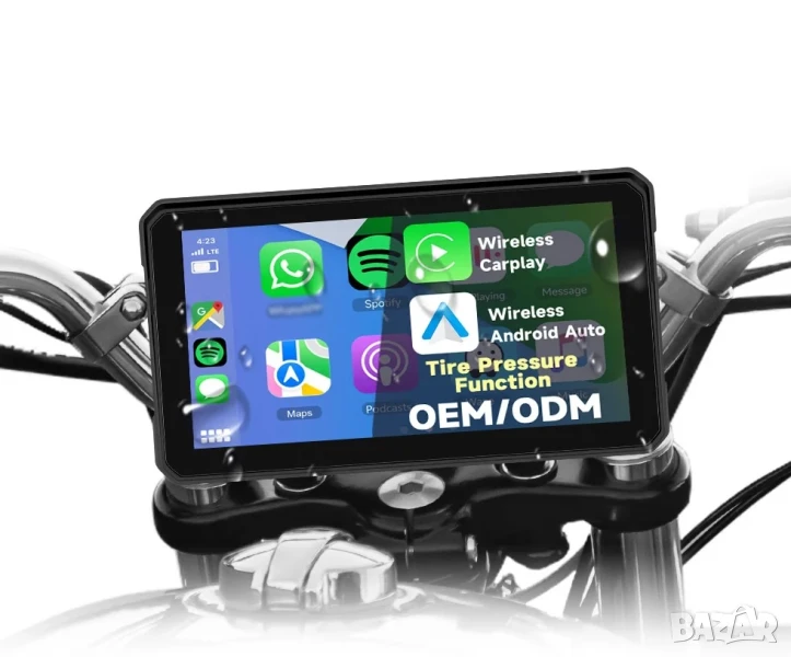 6'' екран монитор за мотоциклет, Carplay, навигация, Android Auto, GPS, Водоустойчив, Airplay, мотор, снимка 1