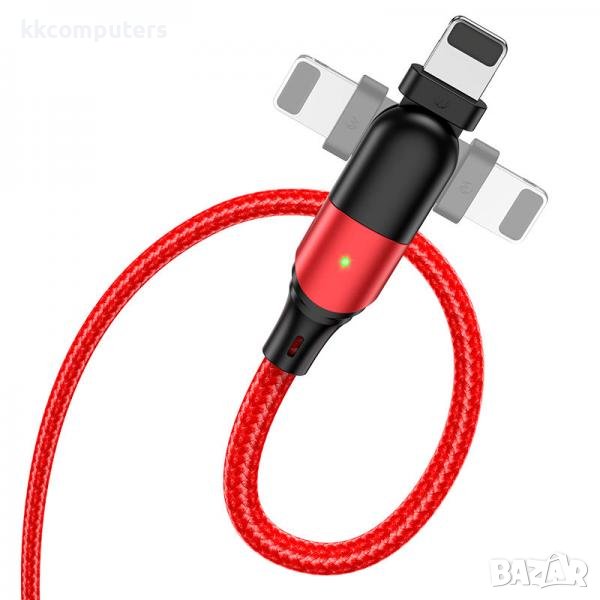 Hoco плетен Lightning(iPhone) USB Кабел 2.4A 1.2m U100 / Червен / Баркод : 2401943, снимка 1