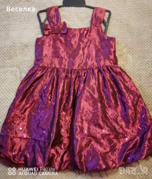 Детска вишнева рокля за 5-6 години, снимка 1