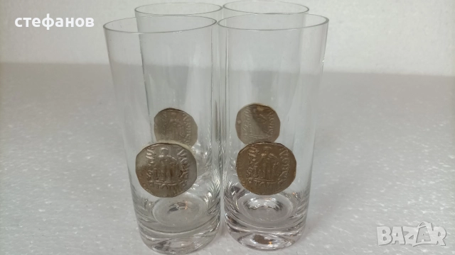 Чаши за безалкохолно с лепната имитация на старинна монета, 4 бр, снимка 7 - Чаши - 52640794