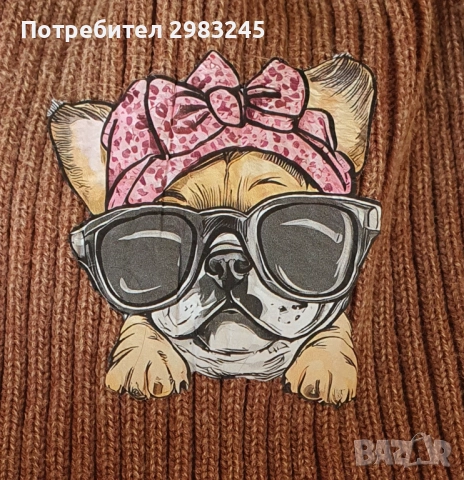 Дамска кафява шапка с емблема кученце , снимка 3 - Шапки - 52299750