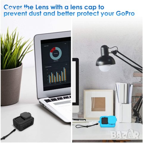 Калъф за GoPro Hero 9/10/11/12 Black, Капаче, Силикон, Черен/Син, снимка 6 - Чанти, стативи, аксесоари - 31742803