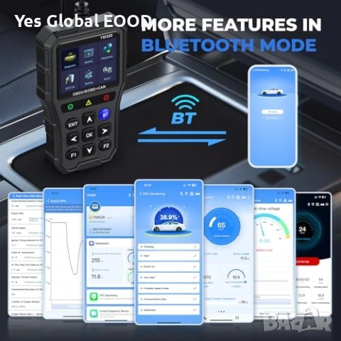 Bluetooth OBD2 диагностика с дисплей и тест батерия, снимка 6 - Друга електроника - 53983593