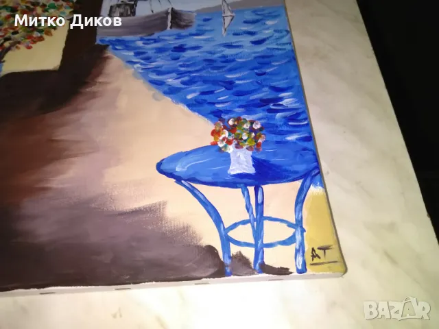 Картина пейзаж акрилни бои Кораб в морето 33х47см, снимка 4 - Декорация за дома - 50303409