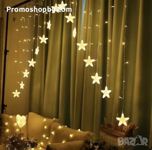 ПОСЛЕДНИ 2 БРОЯ! Светлинна завеса 136LED с USB топло бяло, Коледна декорация, празнична украса, снимка 3 - Лед осветление - 42520546