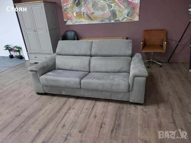 Светло сив диван тройка от плат с функция сън, снимка 11 - Дивани и мека мебел - 44297924