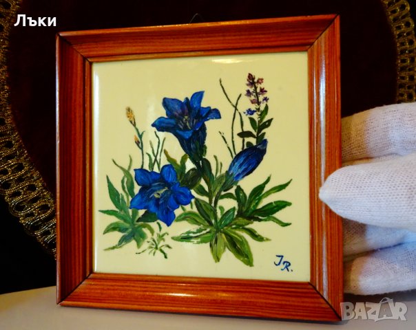 Авторска картина на J.Rieber,баварски порцелан. , снимка 2 - Антикварни и старинни предмети - 34181881