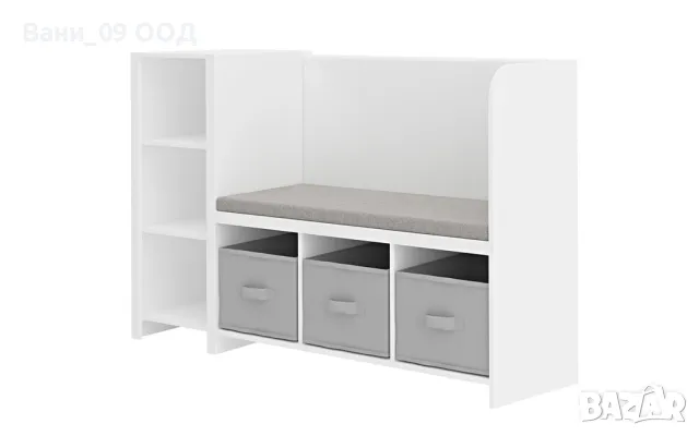 Детски кът с пейка, текстилни кутии и рафтове за съхранение , снимка 2 - Етажерки - 48946287