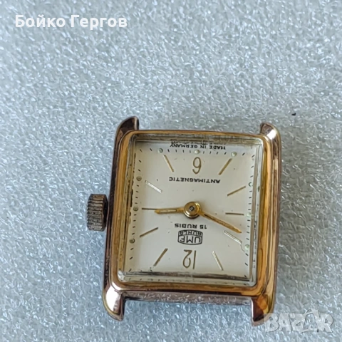 Немски-GDR / DDR Дамски Винтидж часовник UMF RUHLA - 15 RUBIS. Позлатен 20MK.Работи перфектно !