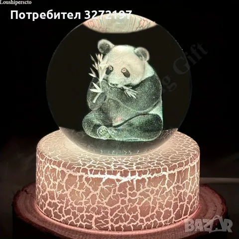 LED Светеща кристална топка/лампа, 3D сензорна-Панда, снимка 3 - Настолни лампи - 50403693