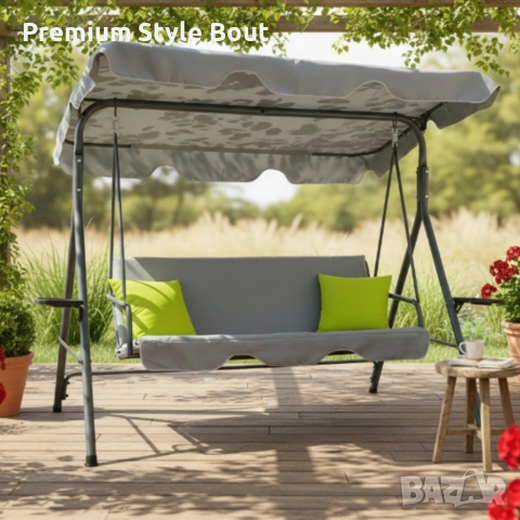 Градинска люлка A-Type със зелени възглавници и поставки за напитки - елегантност и комфорт, снимка 11 - Други стоки за дома - 53887178