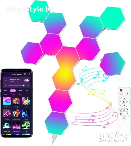 Модулни Хексагонални LED Светодиодни Панели MeRGBW-Home (Комплект от 12 броя)