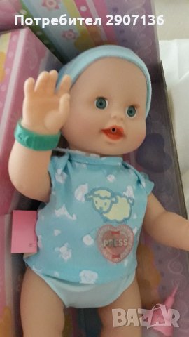 Бебе с много функции и батерии, плаче, храни се с шише,смее се,може да движи само ръце и крака , снимка 4 - Кукли - 34923469