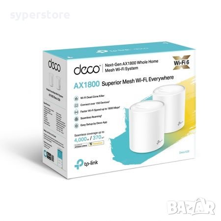 Удължител на интернет обхват TP-Link Deco X20 AX1800 Mesh Wi-Fi 6 система за целия дом или офис, снимка 2 - Мрежови адаптери - 34572306