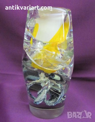 Винтич Кристално Стъкло Тежка Масивна Ваза Бохемия, снимка 4 - Антикварни и старинни предмети - 31871717