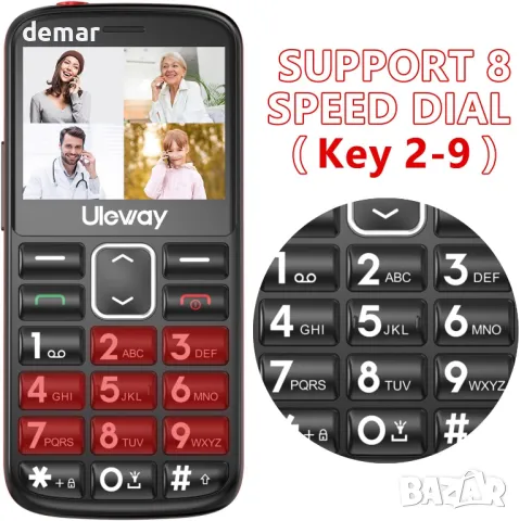 Tosaju 4G мобилен телефон за възрастни, без SIM, отключен, със SOS бутон, черен, снимка 5 - Други - 47296241