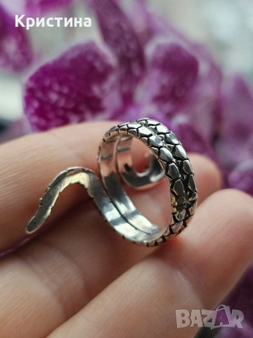 Сребърен пръстен Змия, снимка 4 - Пръстени - 53904830