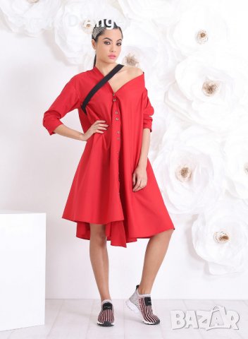 friends fashion рокля-риза в червен цвят, снимка 5 - Рокли - 30232773