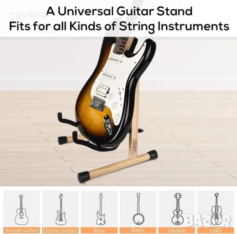 Дървена стойка за китара LEKATO, стойка за акустична китара, основа от твърда дървесина, снимка 7 - Китари - 49769310