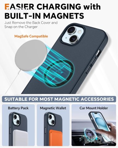 Калъф TUCCH за iPhone 15 Plus (6,7") 2023, 2 в 1 портфейл, тъмно син, снимка 4 - Калъфи, кейсове - 42355379