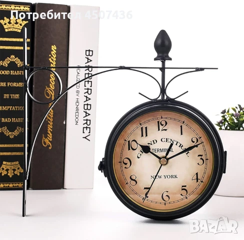 Двустранен водоустойчив стенен часовник, ретро стенен часовник от ковано желязо, безшумен, снимка 2 - Декорация за дома - 51167345