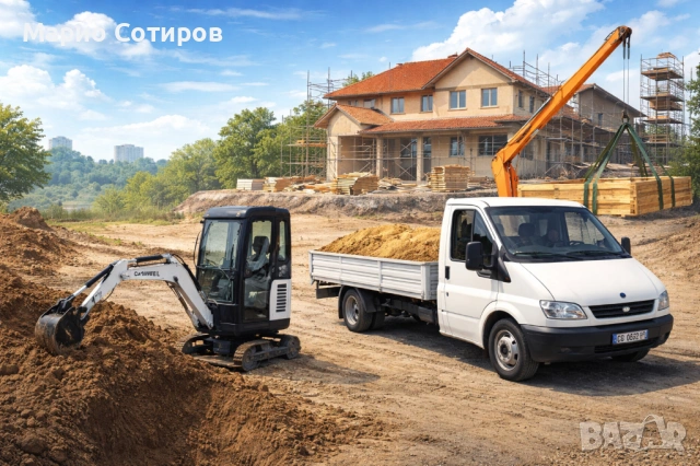 Услуги със самосвал (3.5т). с малък кран и мини багер (1.6т)