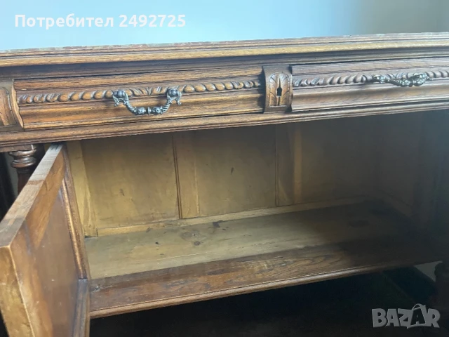 Шкаф антикварен  изцяло дърво дърворезба мрамор плот, снимка 6 - Шкафове - 51042583