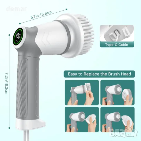 Безжична електрическа четка за баня, скрубер, кухня, градина, водоустойчива, със 7 глави за смяна, снимка 2 - Мопове, кофи, четки и метли - 47503243