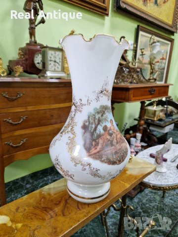 Превъзходна голяма много красива антикварна белгийска ваза Опалина , снимка 3 - Вази - 44507190
