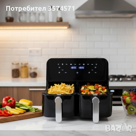 Двоен фритюрник с горещ въздух Cheffinger 9 л, снимка 3 - Фритюрници - 53199459