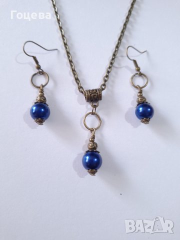 Новите ни елегантни обици с мастилено сини перли Сваровски и бронзови орнаменти , снимка 6 - Обеци - 40853825