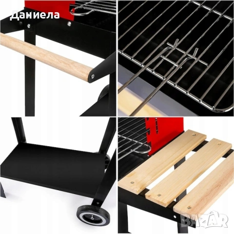 Градинско барбекю на колела, емайлирана стомана, 4 степени + Подарък 3 прибора, снимка 7 - Барбекюта - 53329563