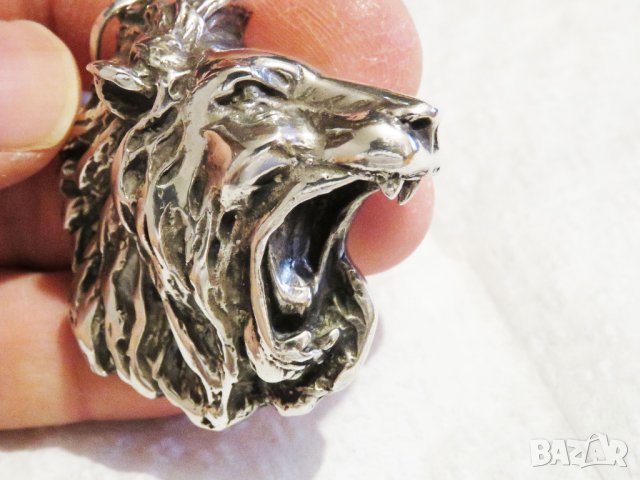 Сребърен синджир и Голям старинен разярен сребърен Лъв - заслужи уважение и покажи, снимка 2 - Колиета, медальони, синджири - 29581263