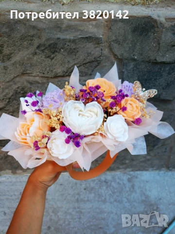 Керамична кашпа с глицеринови цветя , снимка 2 - Подаръци за рожден ден - 50846274